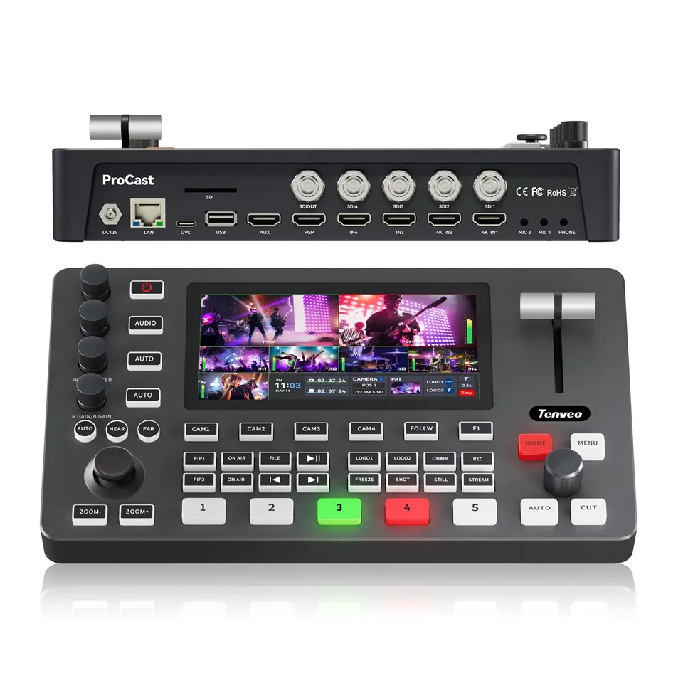 Tenveo 4K HDMI Video Mixer Switcher 5.5 Inch FHD LCD Screen 4-Channel HDMI Live Streaming Switcher